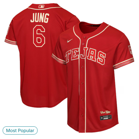 youth Texas Rangers #6 Jung red Nike 2026 MLB City Connect Jersey->youth mlb jersey->Youth Jersey